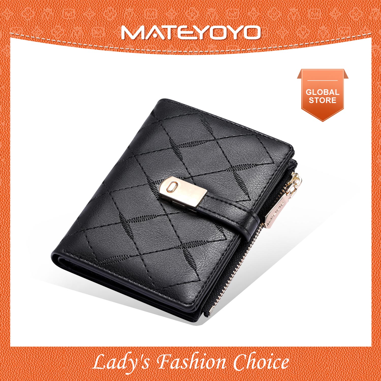 (New) women's wallet Pu rhombus fashion purse embroidered card wallet thread buckle short purse Zipper Co-in pocket temperament Diamond plaid short wallet multifunctional card wallet