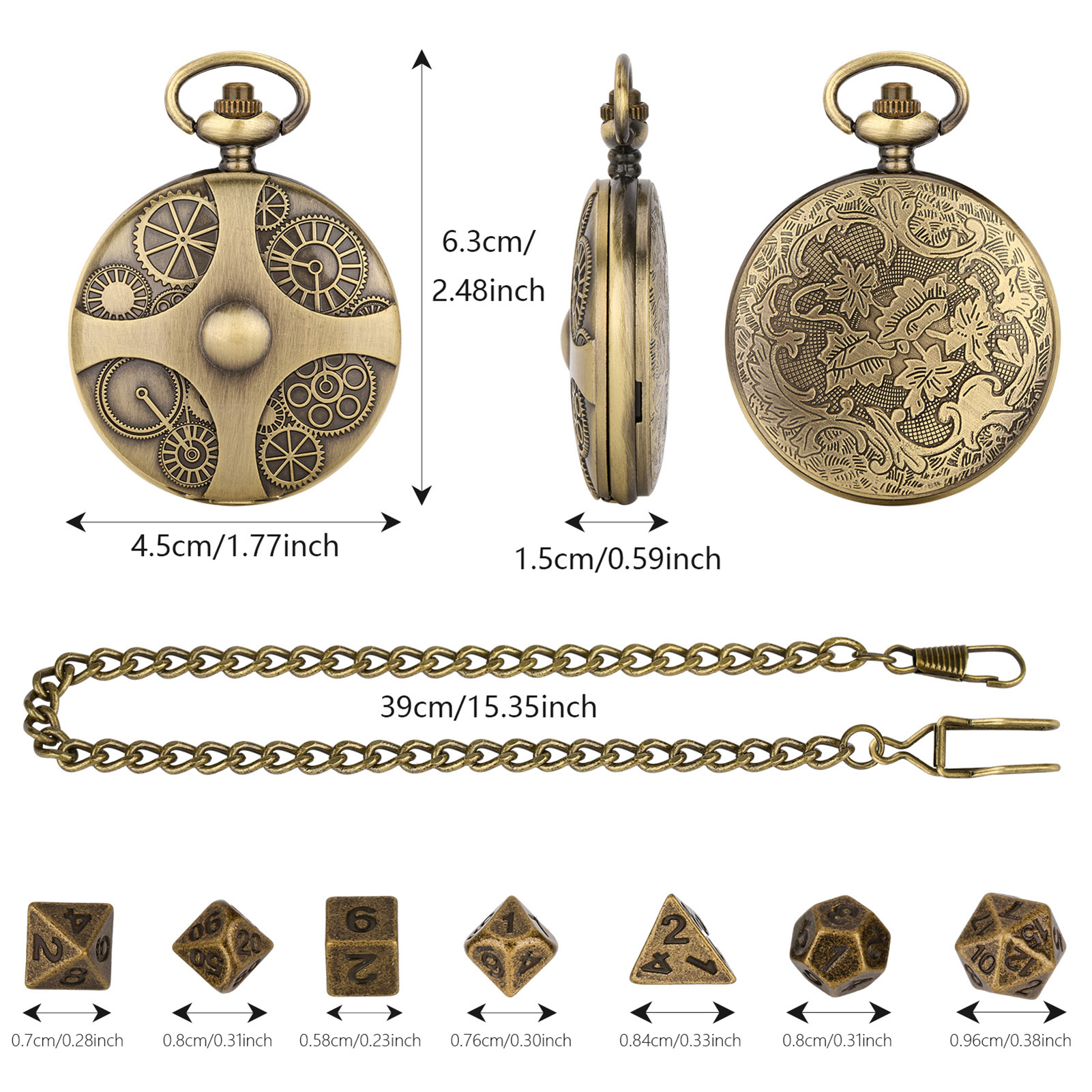 Vintage Pocket Watch Dice Steampunk Gear Pocket Watch Dice Set Metal Dd Dice for Tabletop Adventures Durable Metal Dice Set