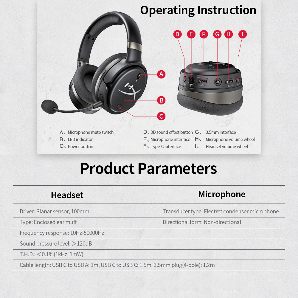 HXSJ Kingston HyperX Cloud Orbit S Gaming Headset 3D Audio Headphone with Waves Nx Head Tracking Technique Detachable Microphone. 