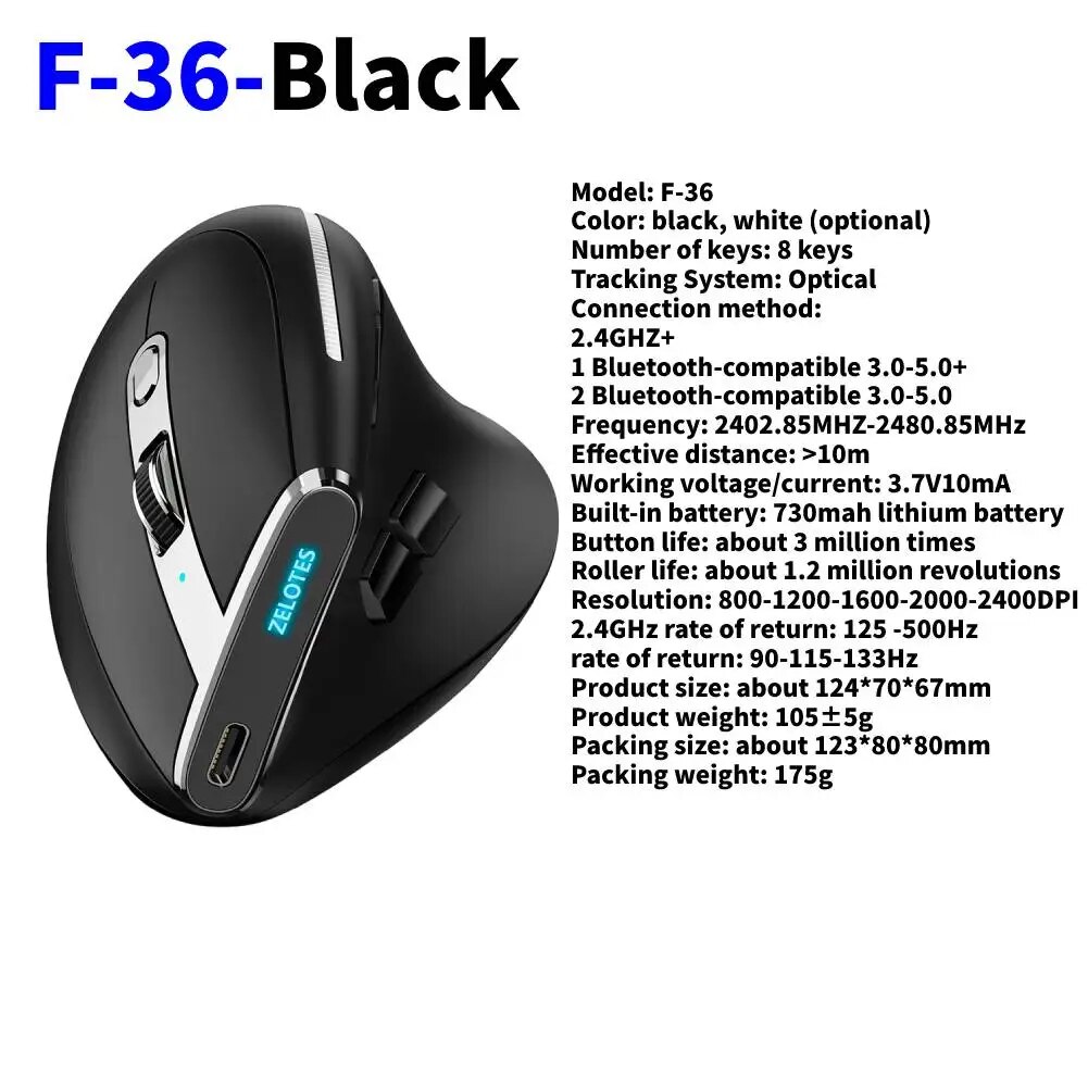 ZELOTES Ergonomic Vertical Mouse 3200DPI 2.4G Wireless Wireless Gaming Mice USB Optical Mouse Gamer Mause F26C F36 for PC Laptop. 