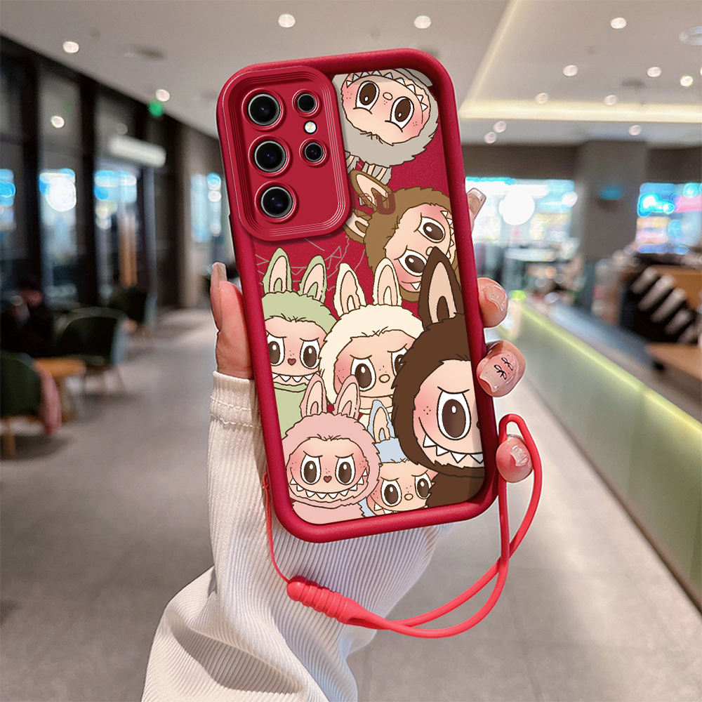 New Kawaii Cute Labubu Phone Case for Samsung S24 S23 S22 S21 20 Note 20 FE Plus Ultra 5G Soft Silicon TPU Cover With Hand Strap. 