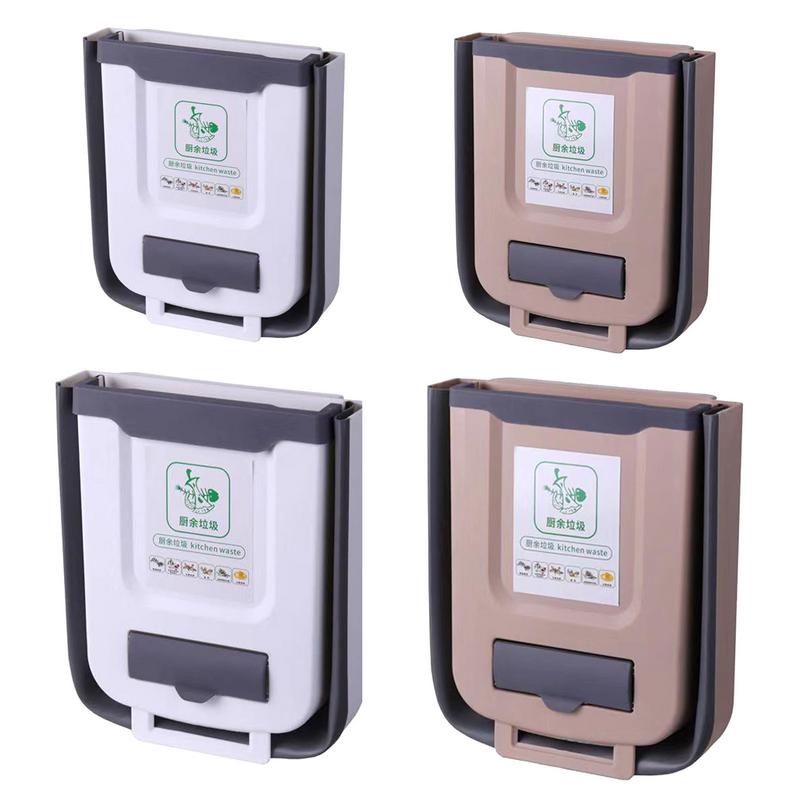 Collapsible Trash Folding Tras Can Small Hanging Kitchen Pressing Type Multipurpose Portable Kitchen Waste Bin With Garbage Bag. 