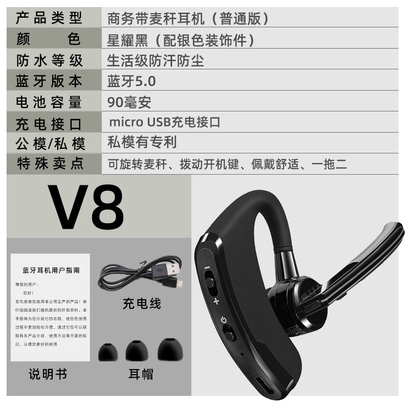 P8C New Private Model Bluetooth Headset Wireless Ear-hanging Single Ear Super Long Standby ENC Call Double Mark Noise Reduction Headset. 