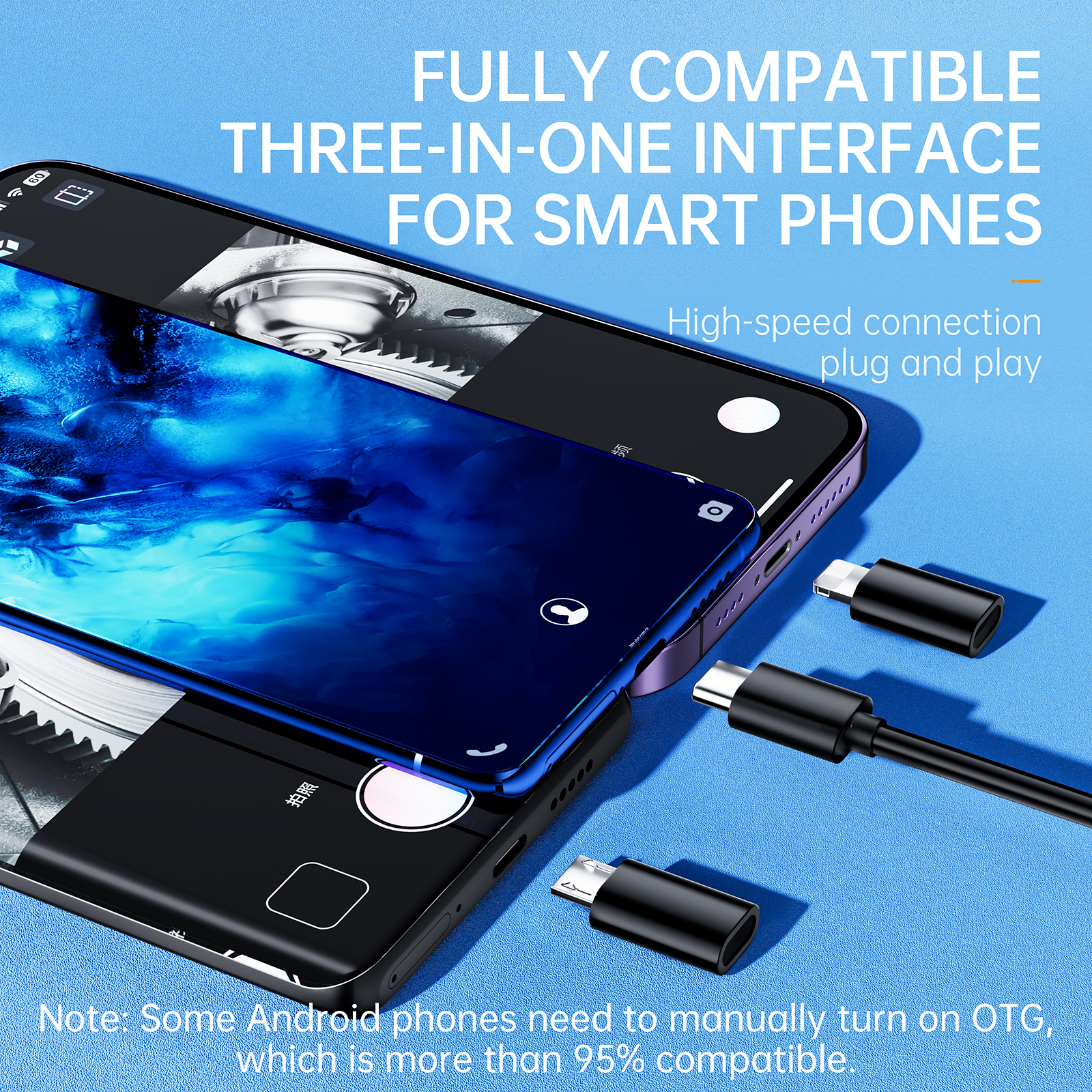Newest Three-in-one Dual-lens 8mm Industrial Endoscope Camera 1920p 4k For Android For Ios Waterproof Otg Camera Type c Full Hd. 