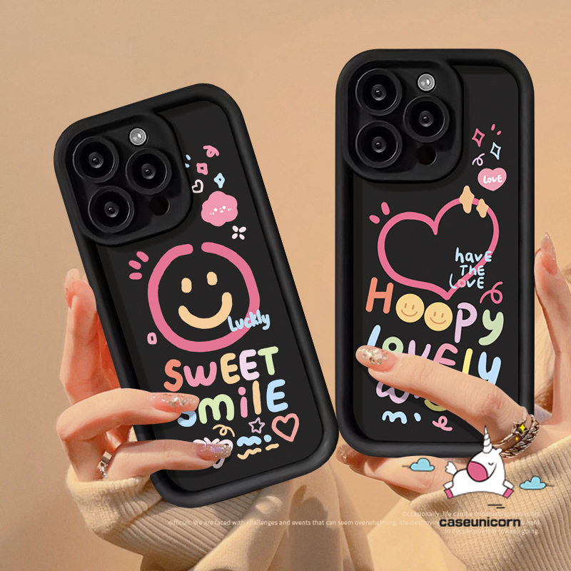 English Letter Couples Smiling Face Phone Case For Realme C33 C25 C25s C21Y C35 C53 C15 C12 C55 C20 C25Y C11 C21 C51 C31 C30 C20A 11 5i 6i 5 8i 5s Colour Heart Soft Angel Eyes Cover