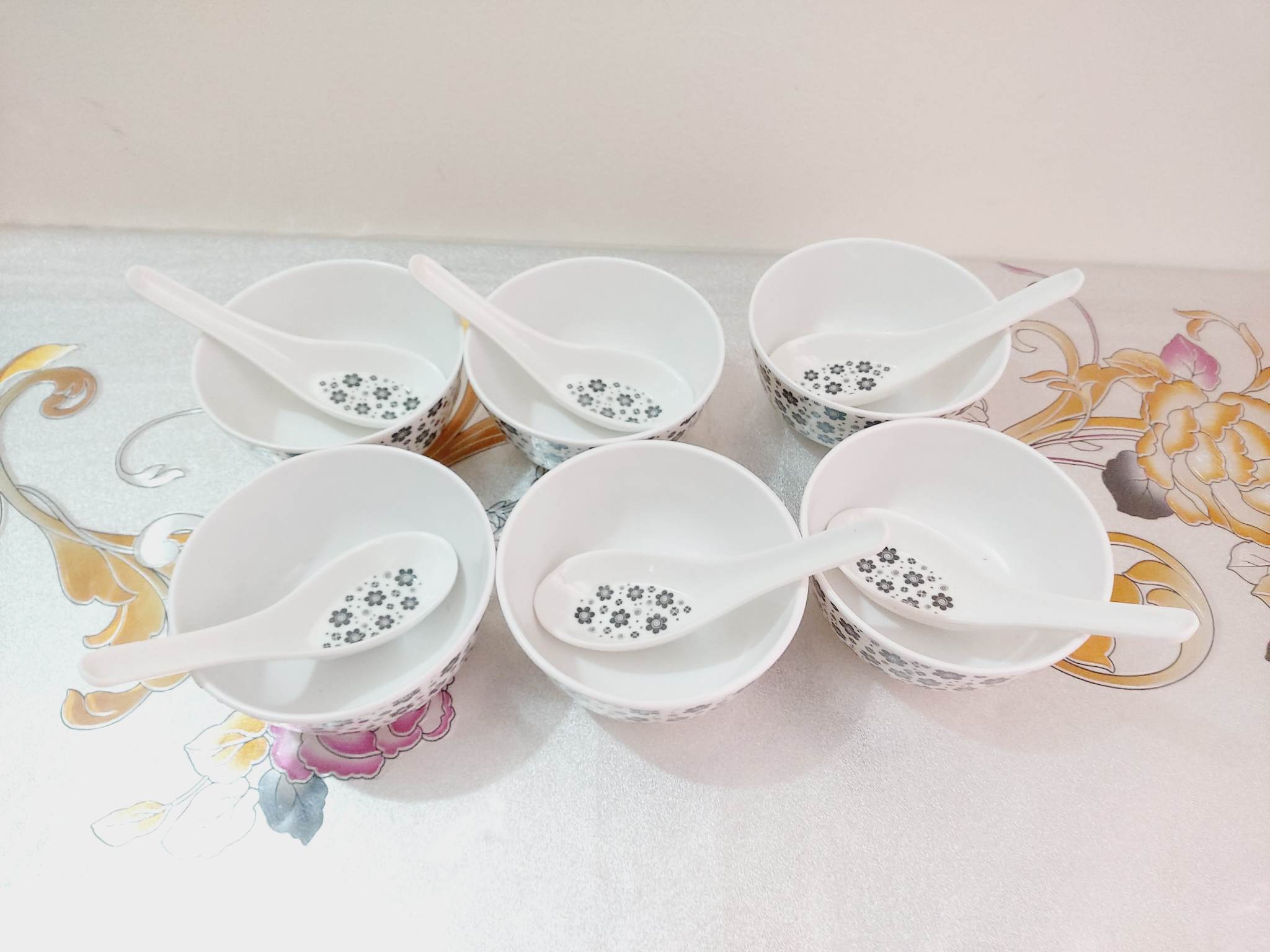 Sada Kalo Melamine Soup Bowl With Spoon 12 Pcs Set (4.5 Inch). Dishwasher Save.Microwave oven save.. 