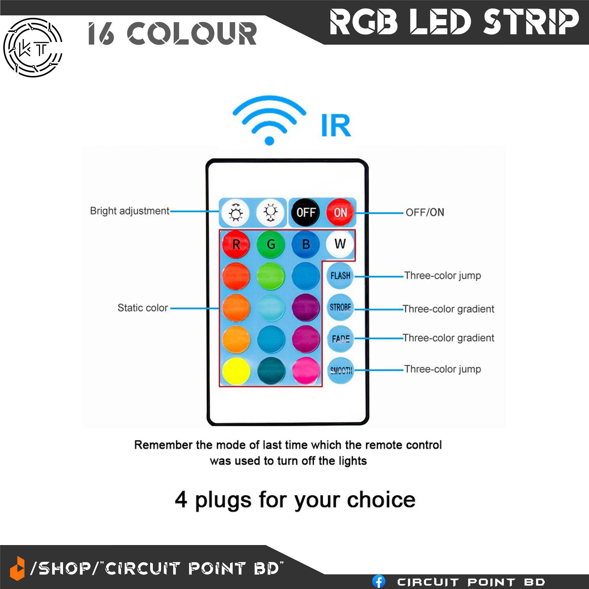 16 Colour RGB LED Strip Light, DC 12V SMD 5050 5 meter (16 Feet long) With Remote control, Flexible Lighting Ribbon Tape Lamp For Ceiling,Room Decoration RGB Strip. 