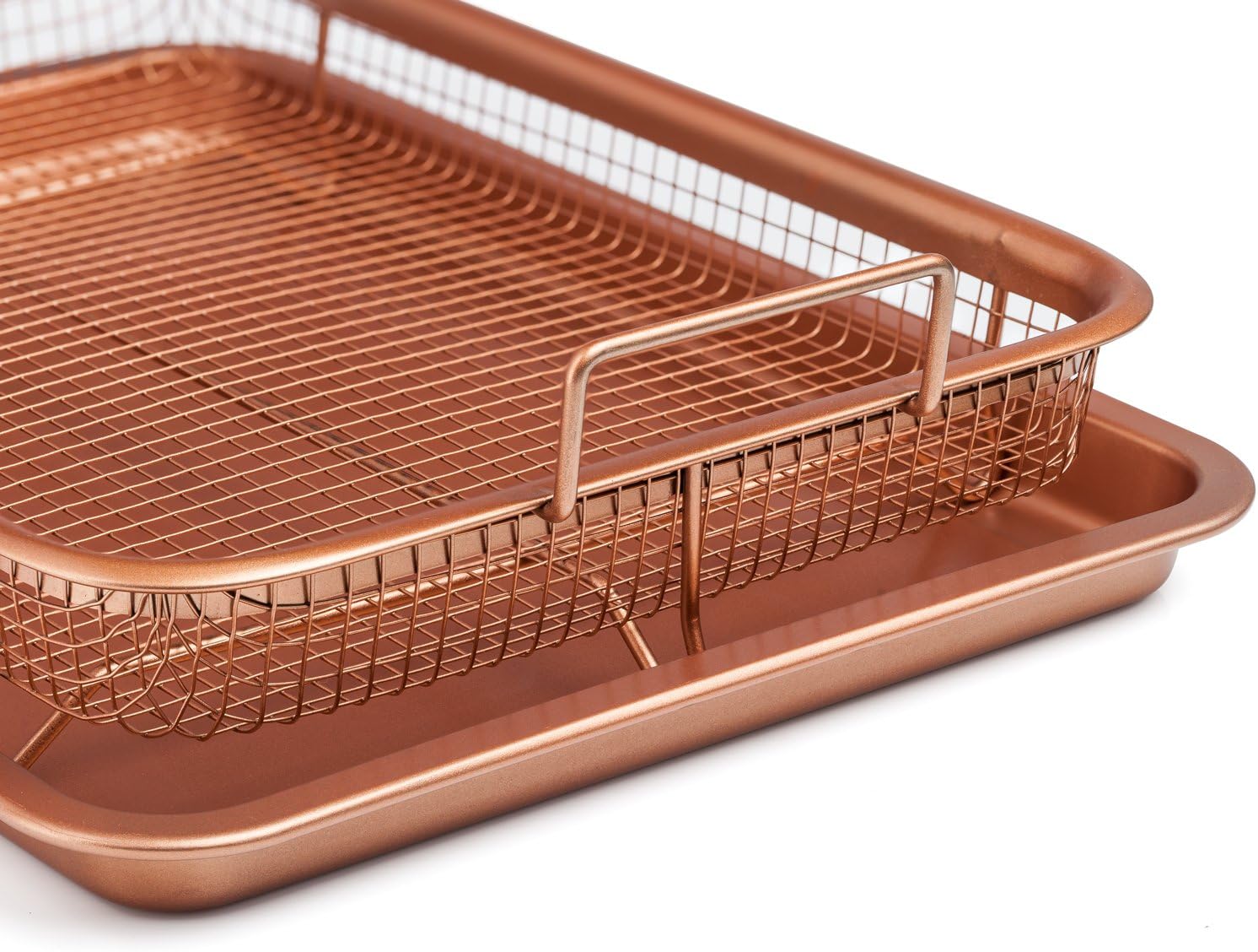Copper Crisper Non-Stick Oven Baking Tray with Crisping Basket, 2 Piece Set. 