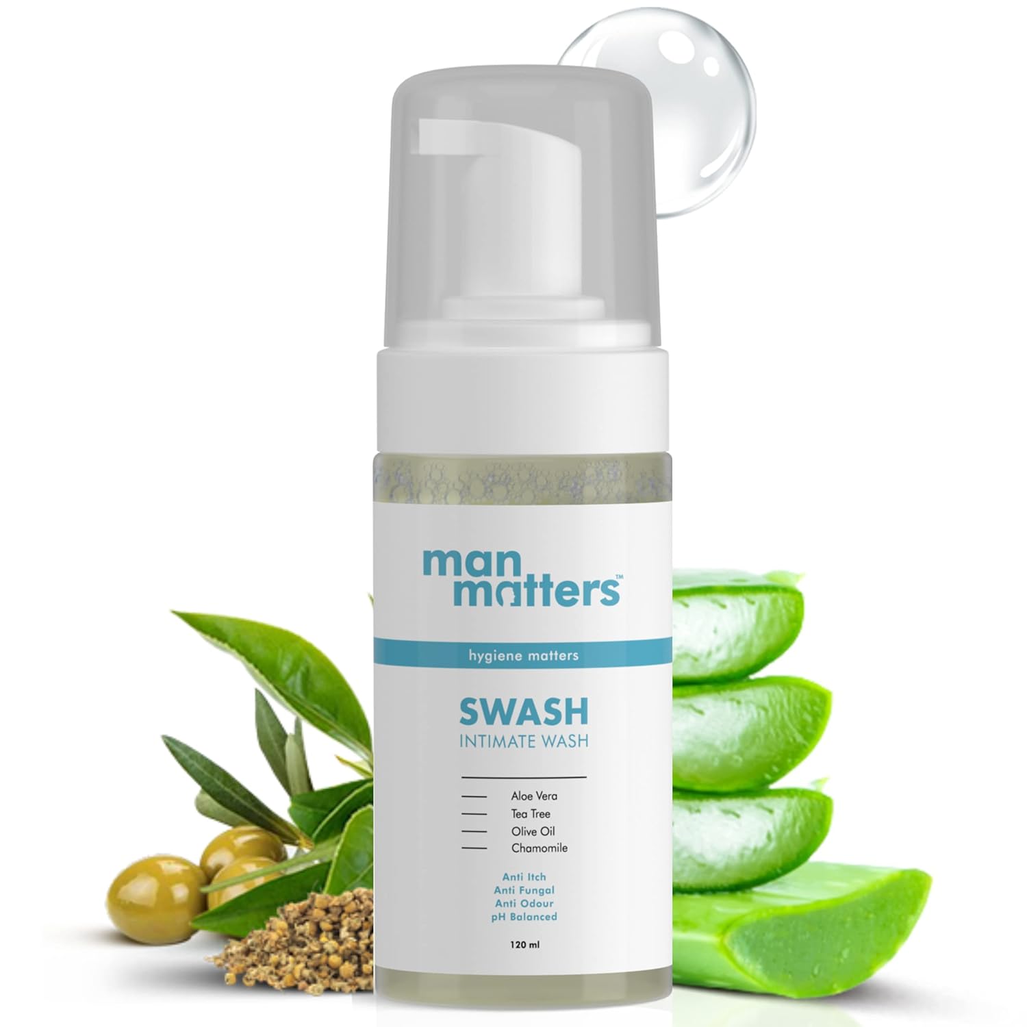 Man Matters Intimate Wash with Aloe Vera, Tea Tree for Men Anti Bacterial, Anti Itch, Anti Odour-120 ml