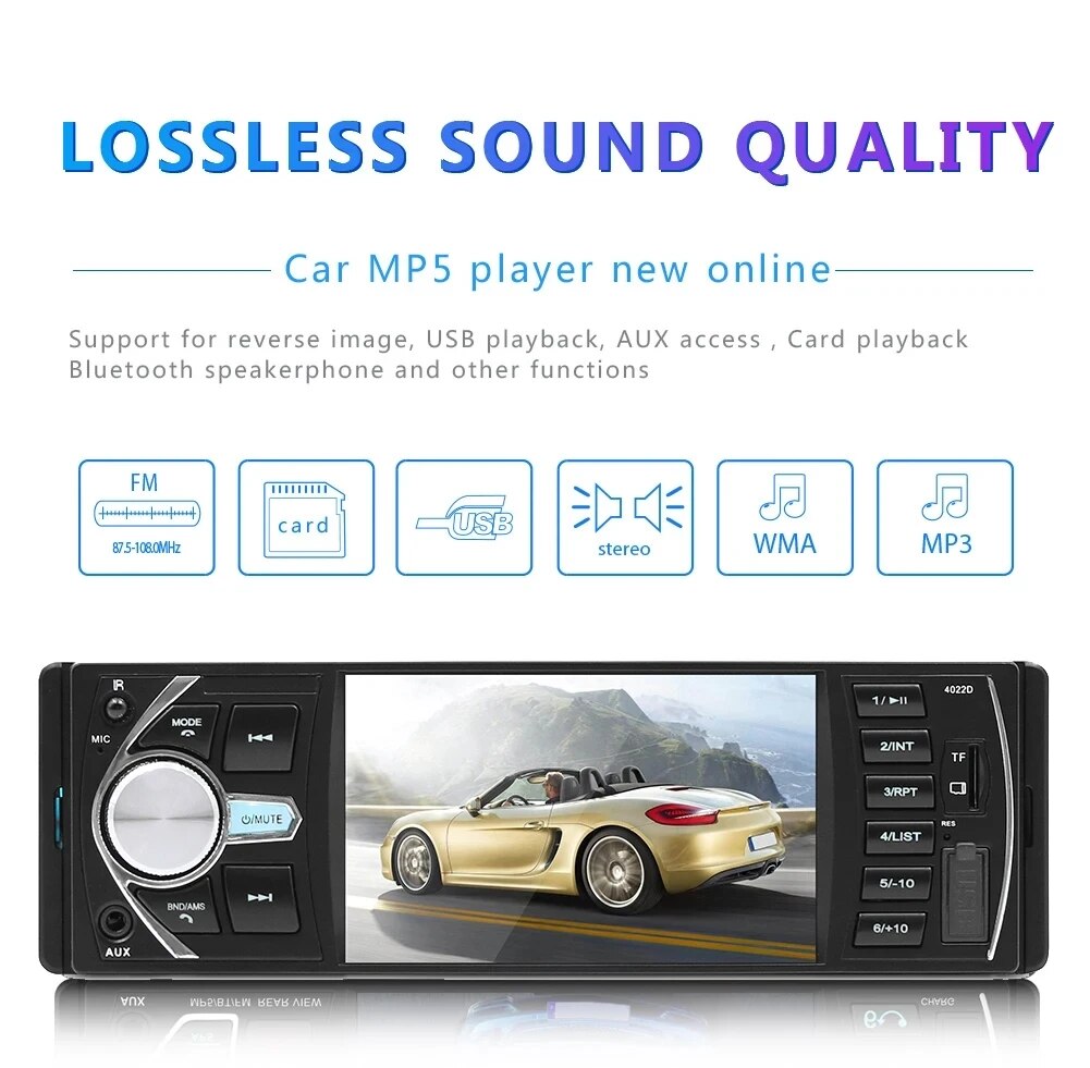 Car Radio MP5/MP4 Player 1 DIN BT FM AUX RCA USB TF Support To Disc Control Camera 1DIN Music and Video Player. 
