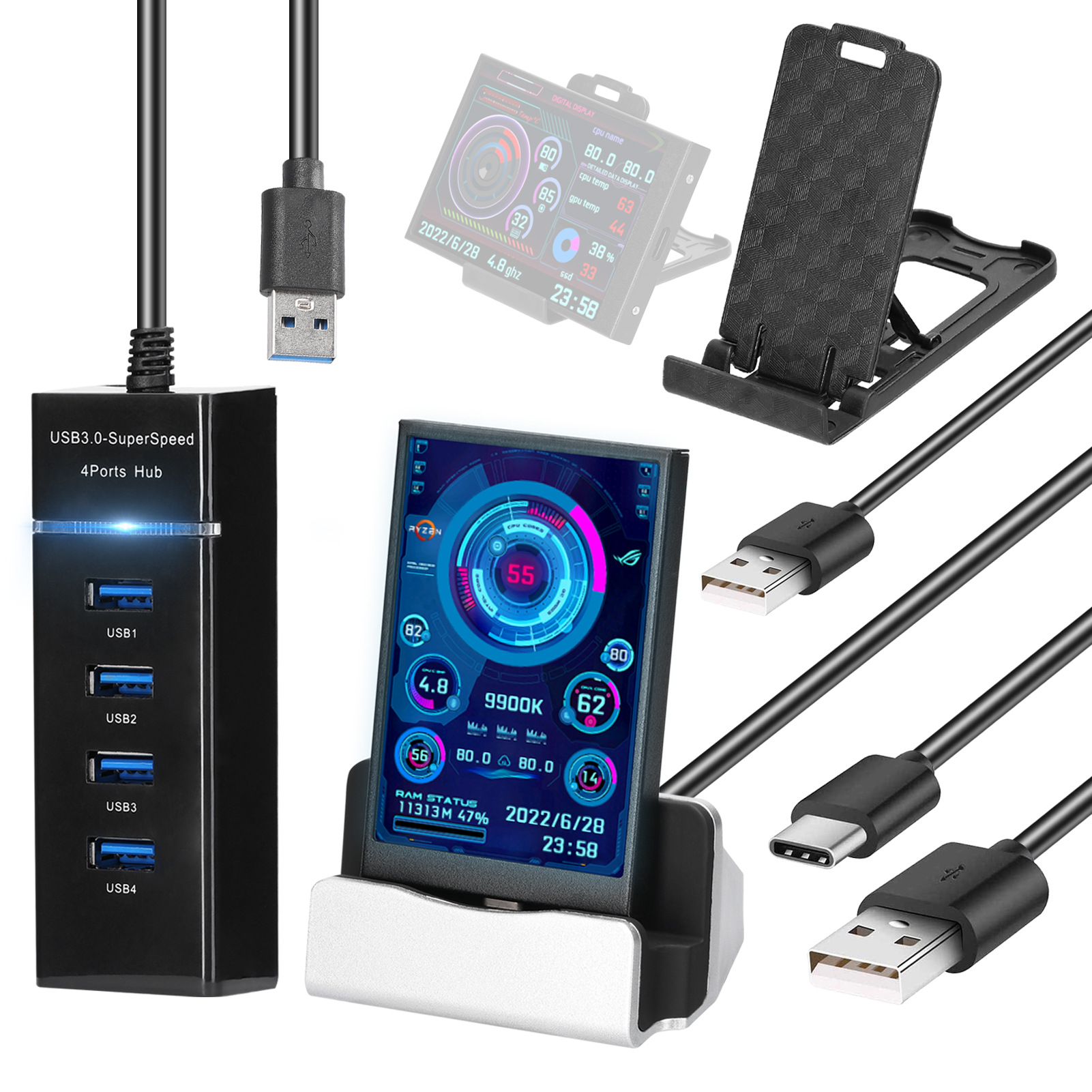 New 3.5 Inch IPS TYPE-C Secondary Screen Computer CPU GPU RAM HDD MonitorUSB Display For Freely AIDA64. 