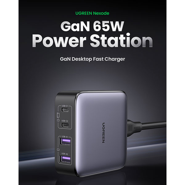 UGREEN CD327 (90747) Nexode 65W USB C GaN Table Charger -  Nexode 65 W desk charger - Multi-Port, More Option - Ugreen tech for charging protection - One Nexode for everything. 
