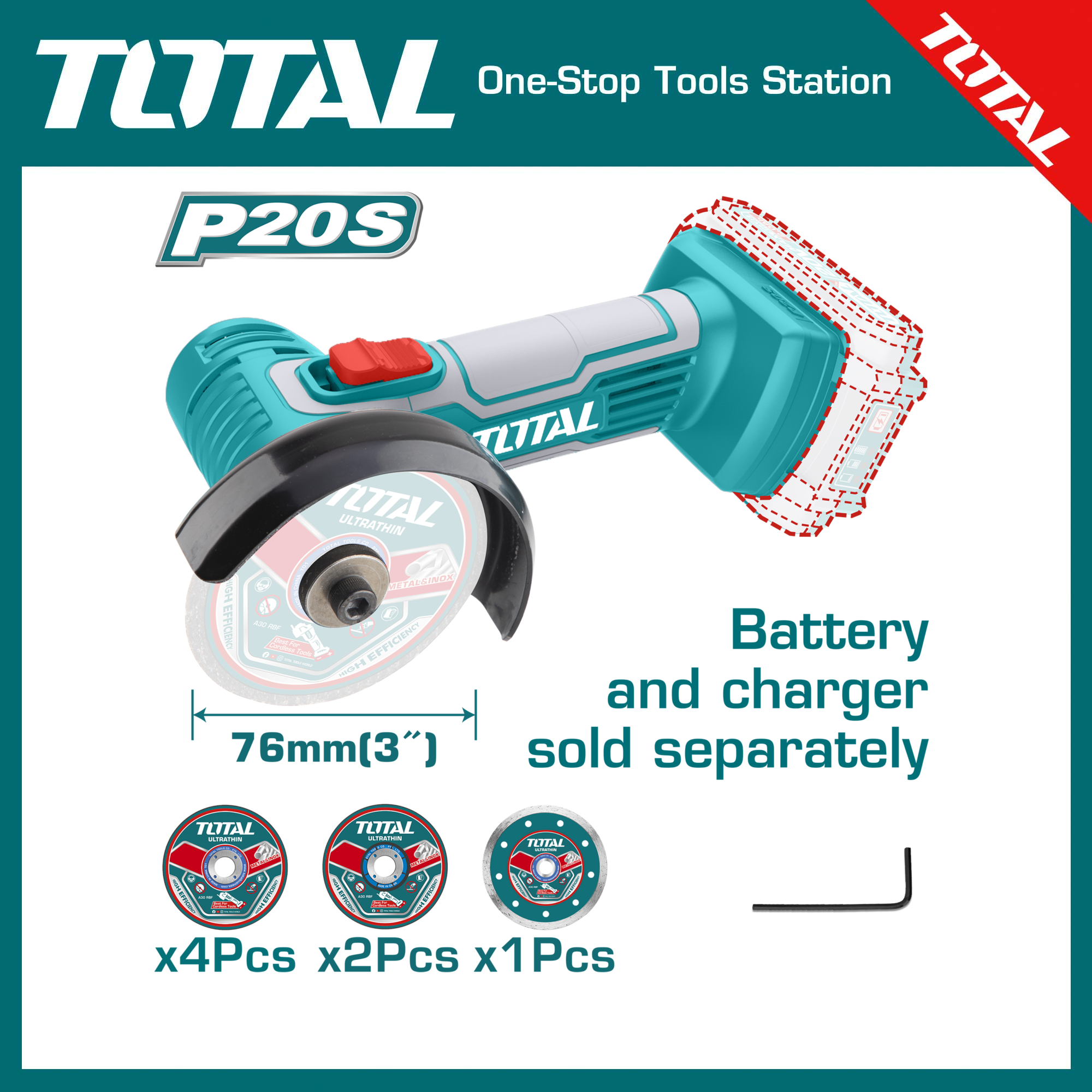 Lithium-Ion mini cut-off tool (No Battery & Charger) (20V) Total-TAGLI7601