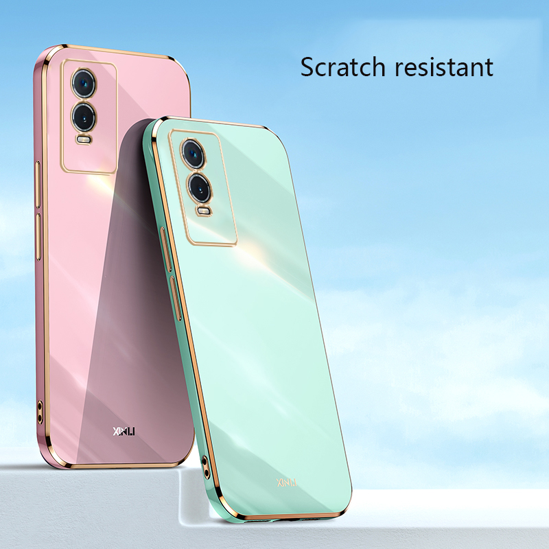 Tokifu For VIVO Y76 5G Case Luxury 6D Plating Soft Back Cover Silicone Phone Cases With Stand. 