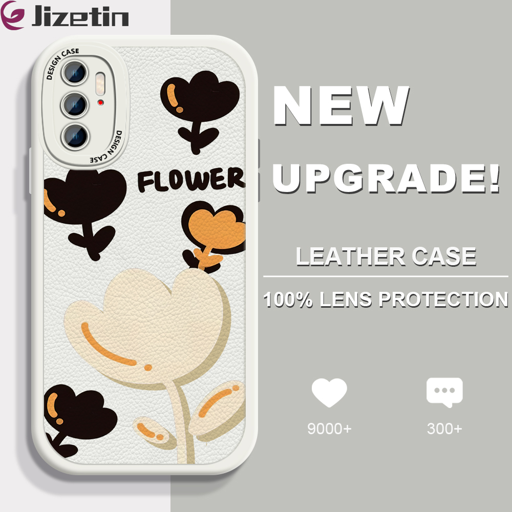 Jizetin for Xiaomi Poco M3 Pro 5G / 4G / Redmi Note 10 5G Back Cover Beautiful Flower Bud Lambskin Texture PU Leather Back For Girls Boys Soft Phone Case