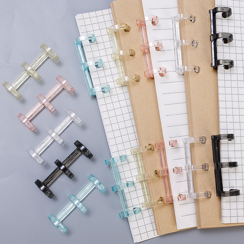 1/5Pcs Stationery Binder Clip Office Supplies Ring Binder Loose-leaf File Folder Accessory Notepad 3 Holes Refillable Metal Notebook Binding Hoops Multicolor