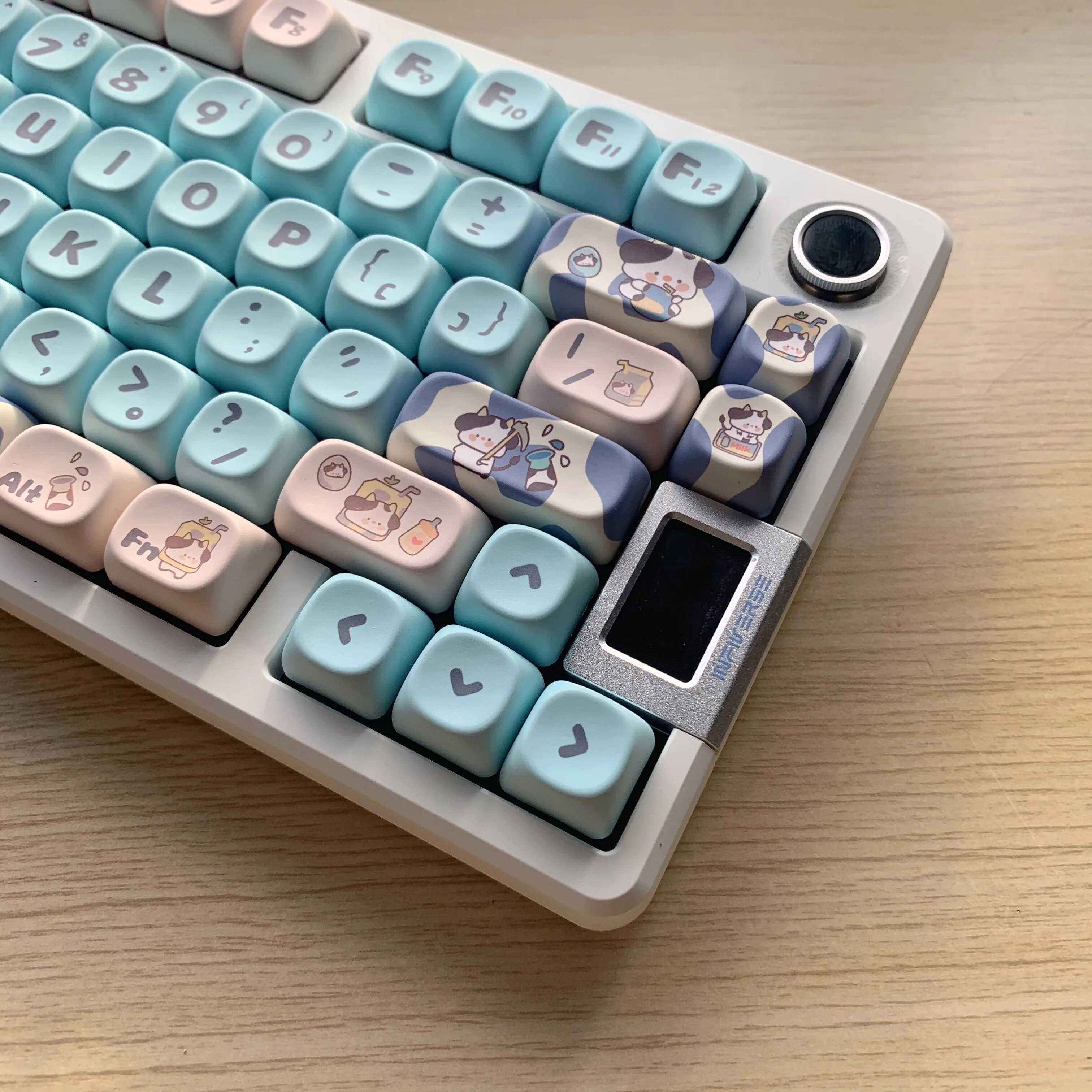 JCM MOA Profile PBT Keycaps 140 Keys Cow Theme White Blue Keycap Drunk Deer A75 for Mechanical Gaming Keyboard. 