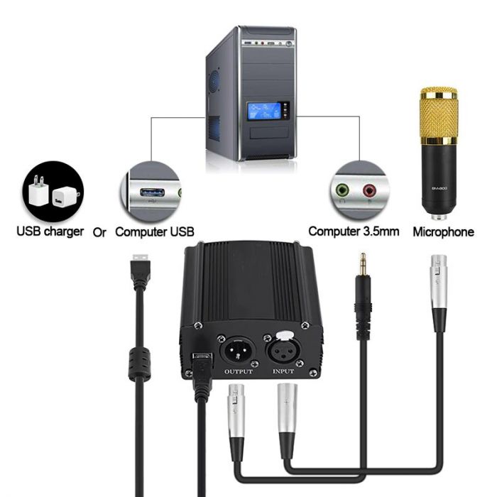 Phantom Power Supply For Condenser Microphone- (48V, 1-Channel). 