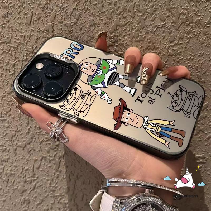 Fashion Sticker Cute Alien Buzz Lightyear Phone Case Compatible for IPhone 11 14 12 15 13 Pro Max XR X XS Max 14 15 Plus Cartoon Toy Story Luxury Plating Metal Shockproof Soft Cover. 