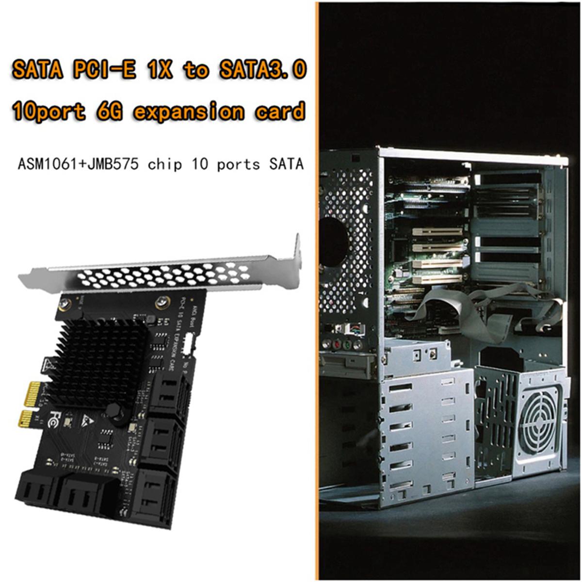 2X 10 Port SATA 3.0 to PCIe X1 Expansion Card PCI Express SATA Adapter SATA3 6G Converter with Heatsink for Windows