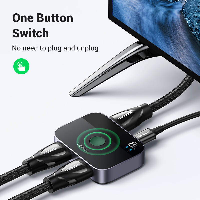 UGREEN HDMI 2.1 Switch 8K 60Hz 2 in 1 Out HDMI Switcher Splitter Supports 3D, CEC, HDR, Dolby High Speed 48Gbps 4K 120Hz Converter For PS5 PS4 Fire-Stick Xbox Player. 