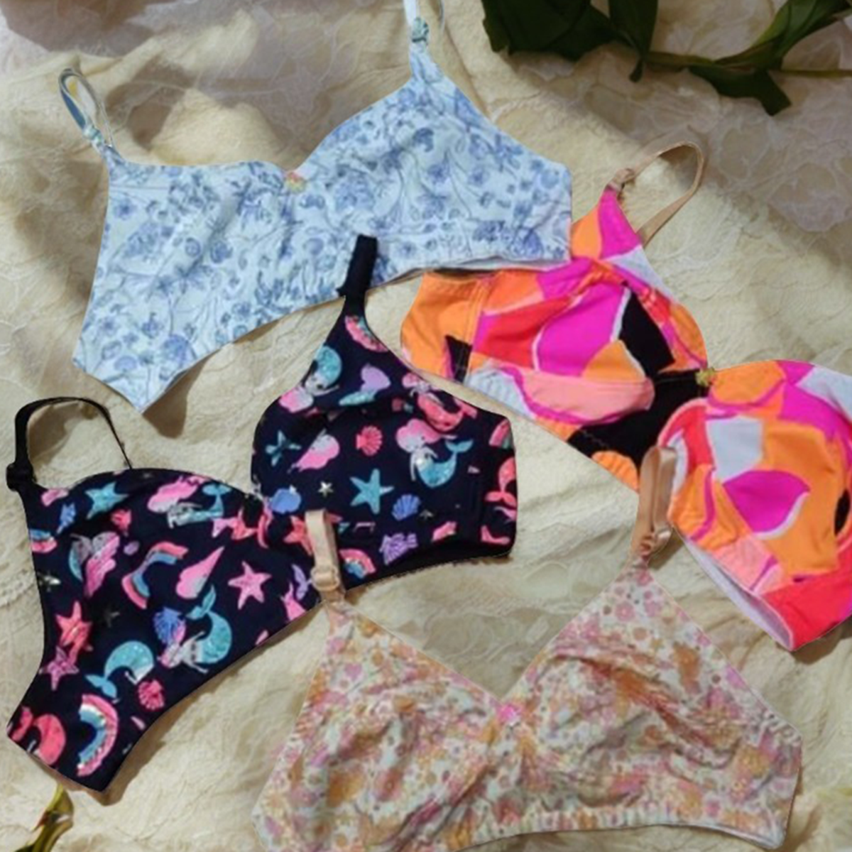 4-Piece Printed Cotton Stretchable Bras for Women - Multi-Color, Stylish Design. 
