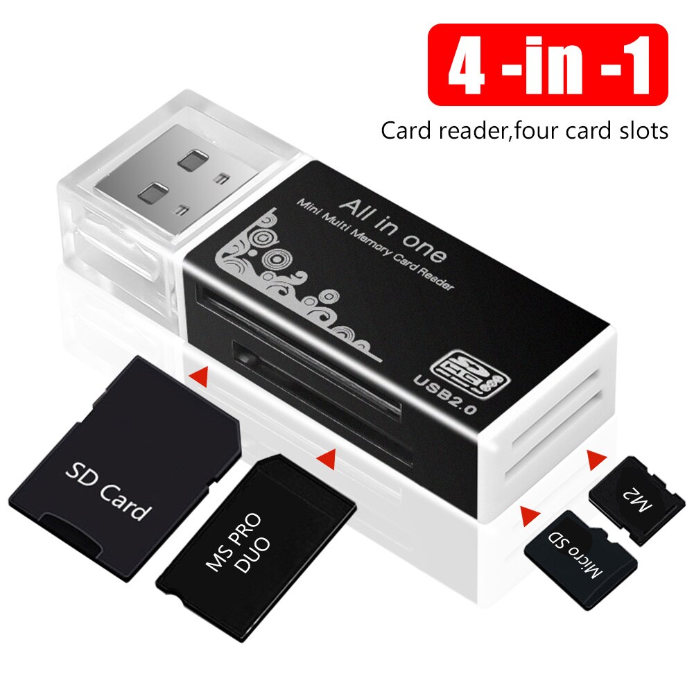 4 In 1 Micro SD Card Reader Adapter SDHC MMC USB SD Memory T-Flash M2 MS Duo USB 2.0 4 Slot Memory Card Readers Adapter Support. 