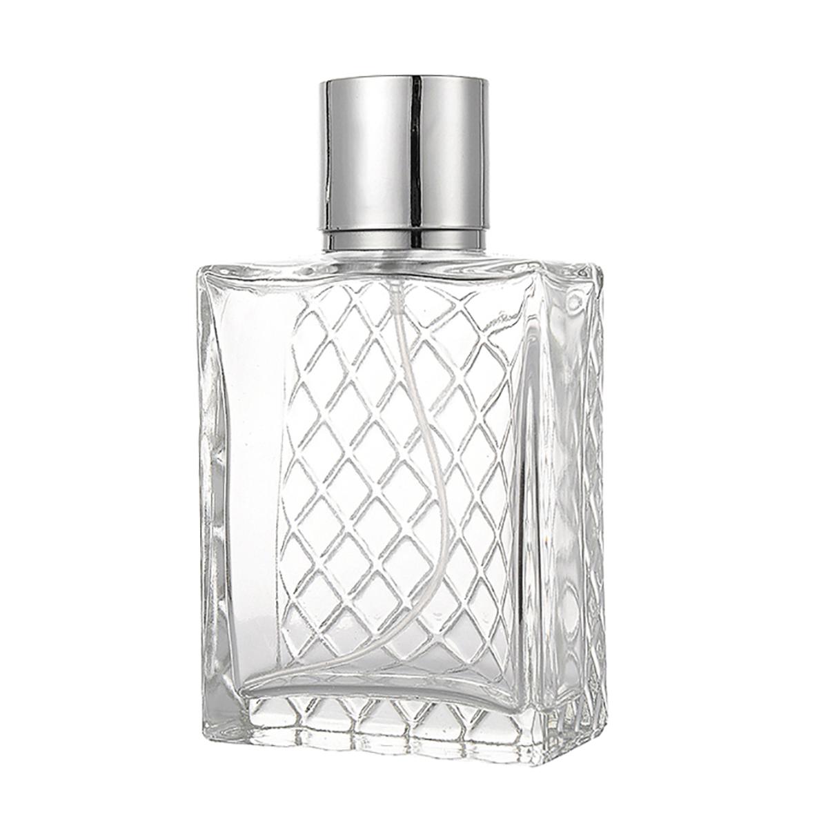 100ml Square Grids Portable Clear Travel Refillable Perfume Glass Empty Bottle