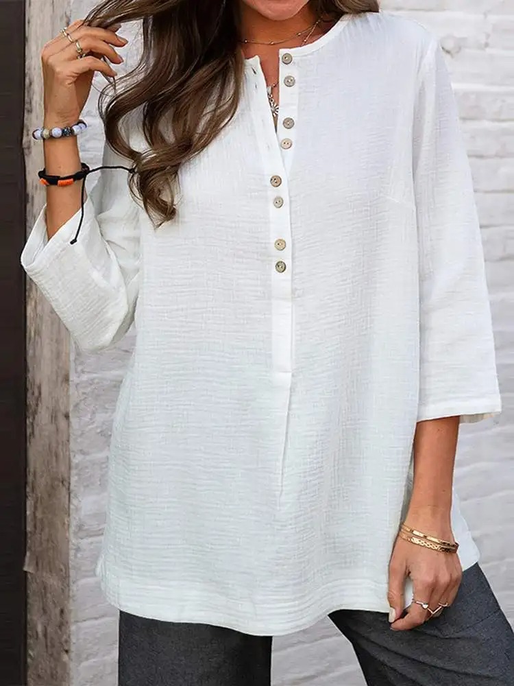 Effortless Style: Women's Oversized O-Neck Cotton Tunic Top. 