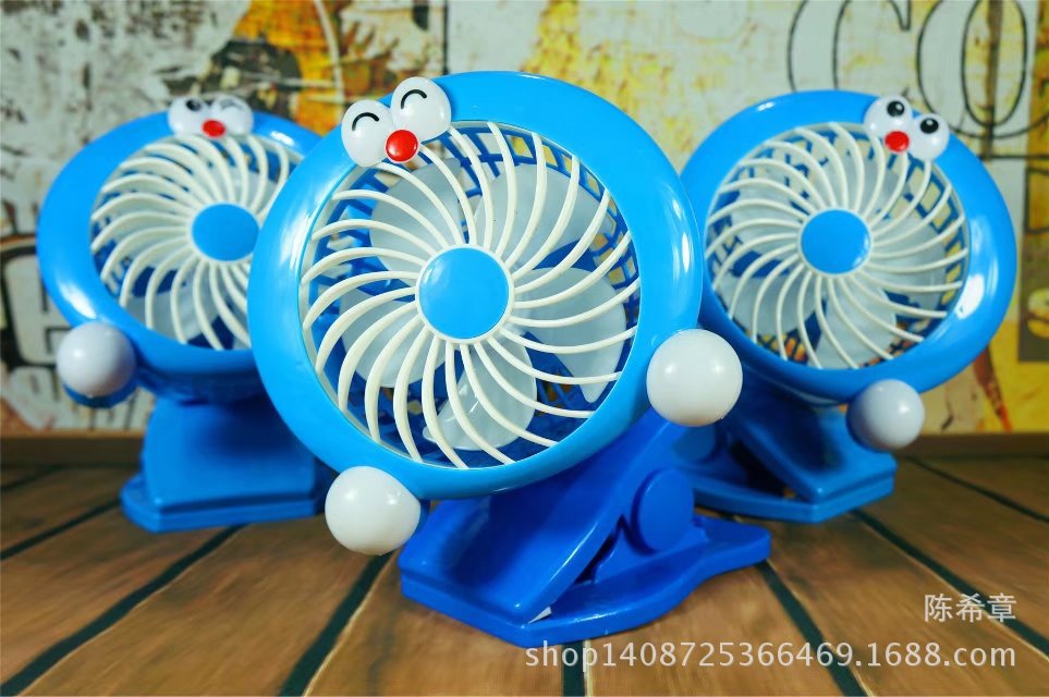 Doraemon Robot Cat USB Charging Fan Cartoon Jingle Cat Clamp Fan Kids Stroller Clip Fan. 