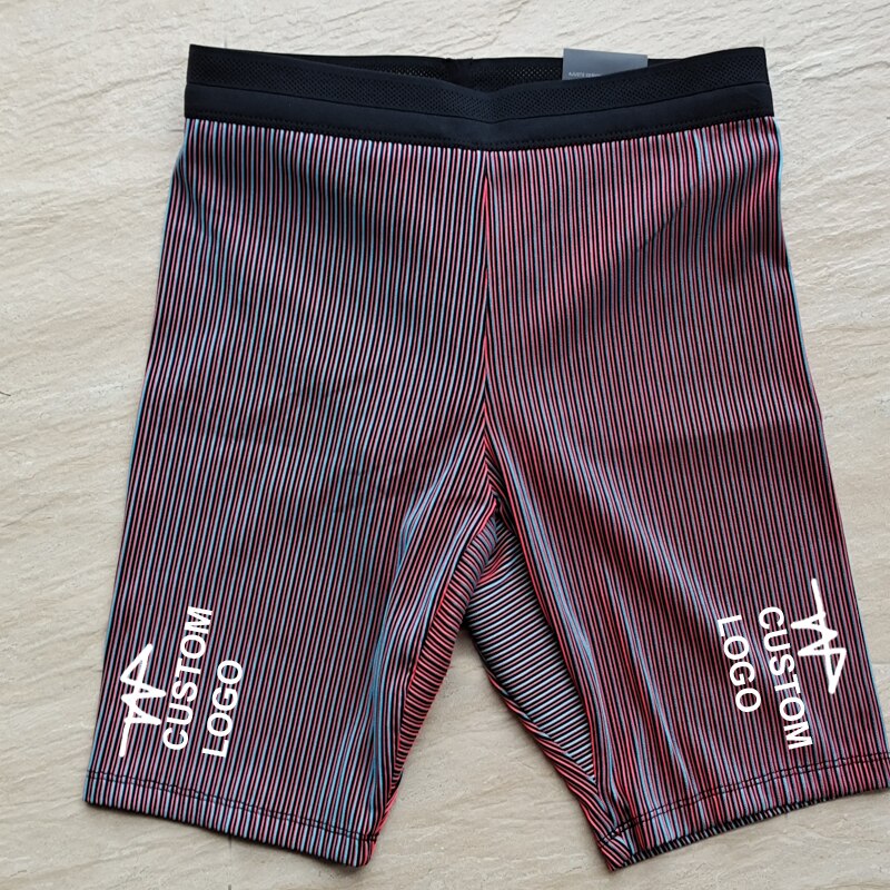 Stripes Man Marathon Leggings Man Sports Mesh Shorts Fast Running Speedsuit Track and Field Middle Pants Custom Logo. 