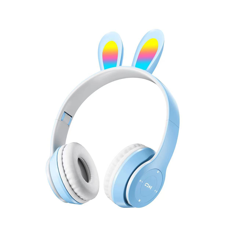 Wireless Headset Stereo Headphones RGB Lighting Rabbit Ears Noise Canceling Earphones For Game Office Zoom Meeting. 