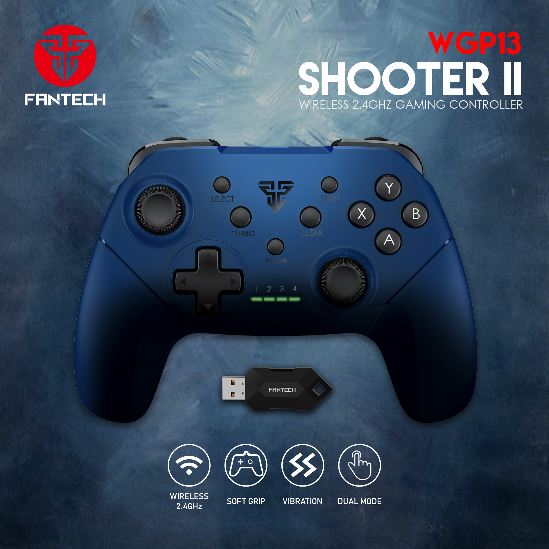 FANTECH WGP13 2.4G Wireless Gamepad For Windows PC,PS3 Turbo Vibration Control Joystick