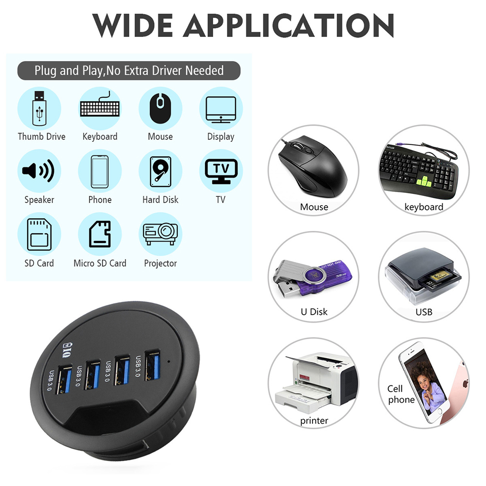USB Desk Hub USB3.0 HUB With 2 Port USB3.0 2 Port Type C Adapter For Desktop PC/Notebook USB HUB Desk Mount USB 3.0 Splitter. 