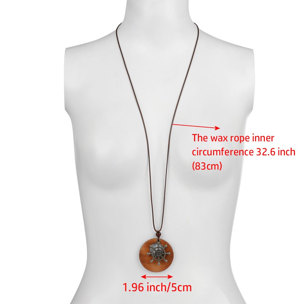Hot Retro Ethnic Sweater Chain Round Wooden Long Sweater Necklace Vintage Clock Pendant Jewelry Neck Accessories Gifts Collar. 