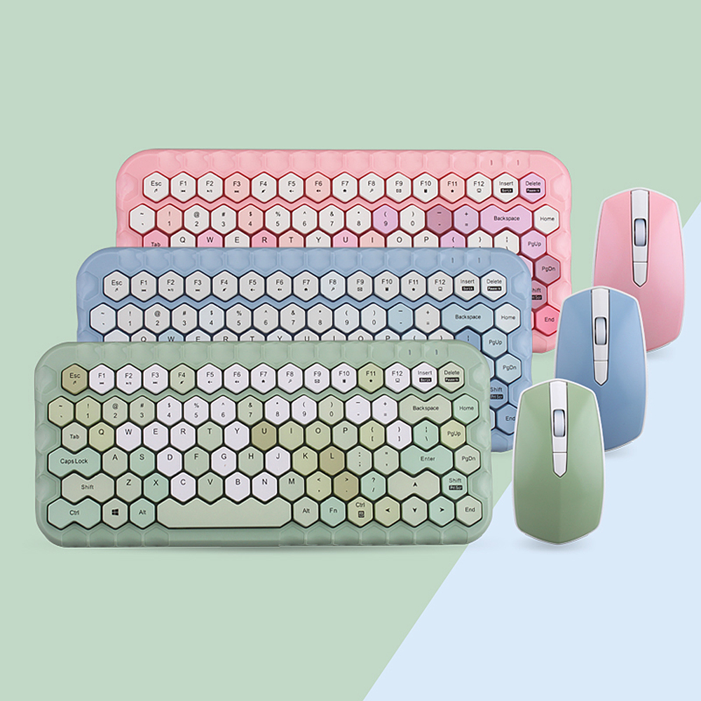 Mofii Honey Keyboard Mouse Combo Wireless 2.4G Mixed Color 83 Key Mini Keyboard Mouse Set with Honeycomb Key Caps for Girl Green. 