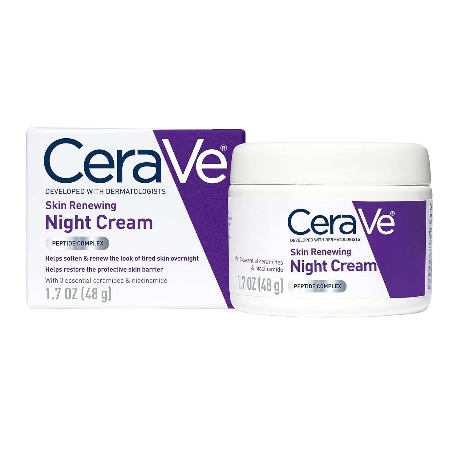 CeraVe Skin Renewing Night Cream 48g | Niacinamide, Peptide Complex, and Hyaluronic Acid Moisturizer for Face. 