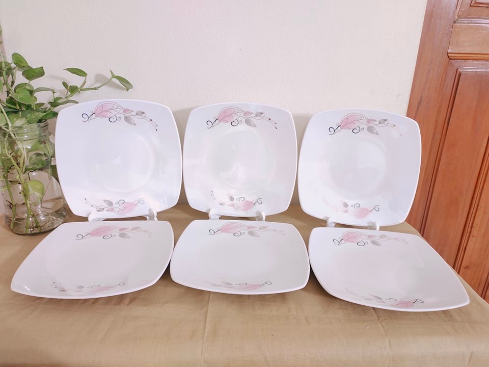 Exclusive Square Biryani Plate 8" Inch. Flat Half Dinner Plate, White Color With Golden Line print. Microwave oven save,Dishwasher Save.. 