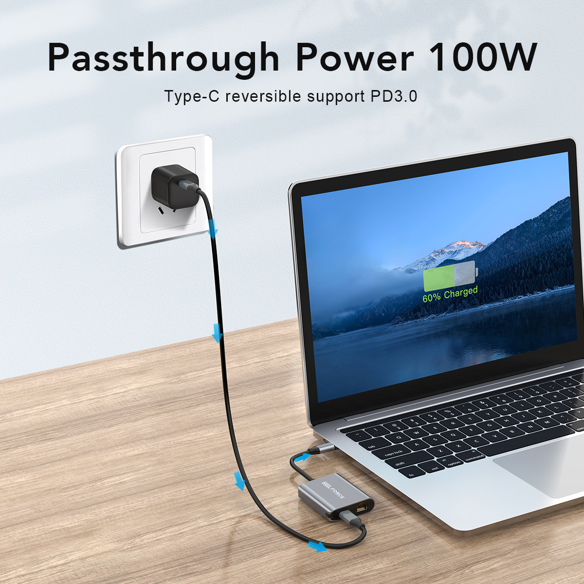 USB-C Gigabit RJ45 Adapter With PD100W Passthrough Power 1000Mbps Ethernet Speeds for ChromeCast With Google TV Wired Ethernet. 