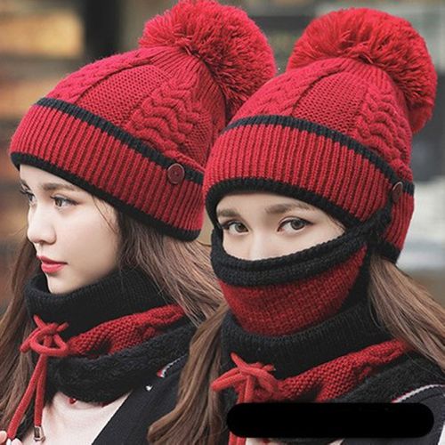 Women's Winter Scarf Set with Filter, Hat Cap – 3-in-1 Cold Weather Set for Men & Women