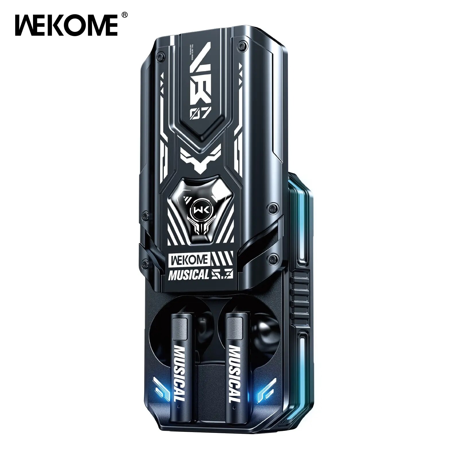 WEKOME Wireless Bluetooth Earbuds Mecha Style Music Earphones, Rail Slider Opening, Low Latency Finger Touch Control for Gamer. 