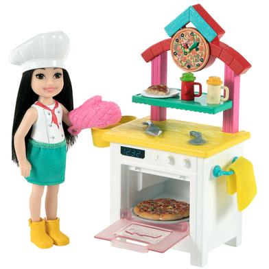 Barbie GTN63​ Chelsea Can Be Pizza Chef Playset with Brunette Chelsea Doll (6-in/15.24-cm), Pizza Oven, 2 Spice Shakers, Pizza Pan & More. 