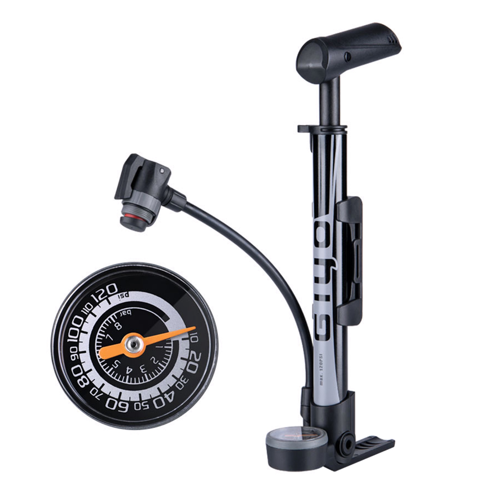 120Psi Bicycle Pump Presta Schrader 2 in 1 Valve Floor Standing