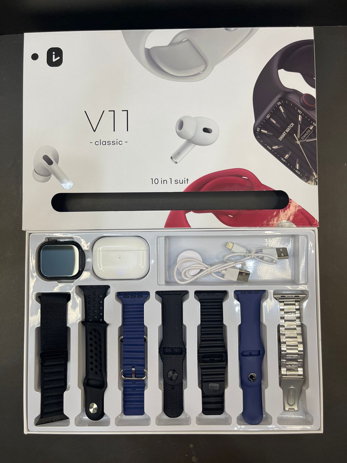 V11 Classic 10in1 Suit Smart Watch with Airpods