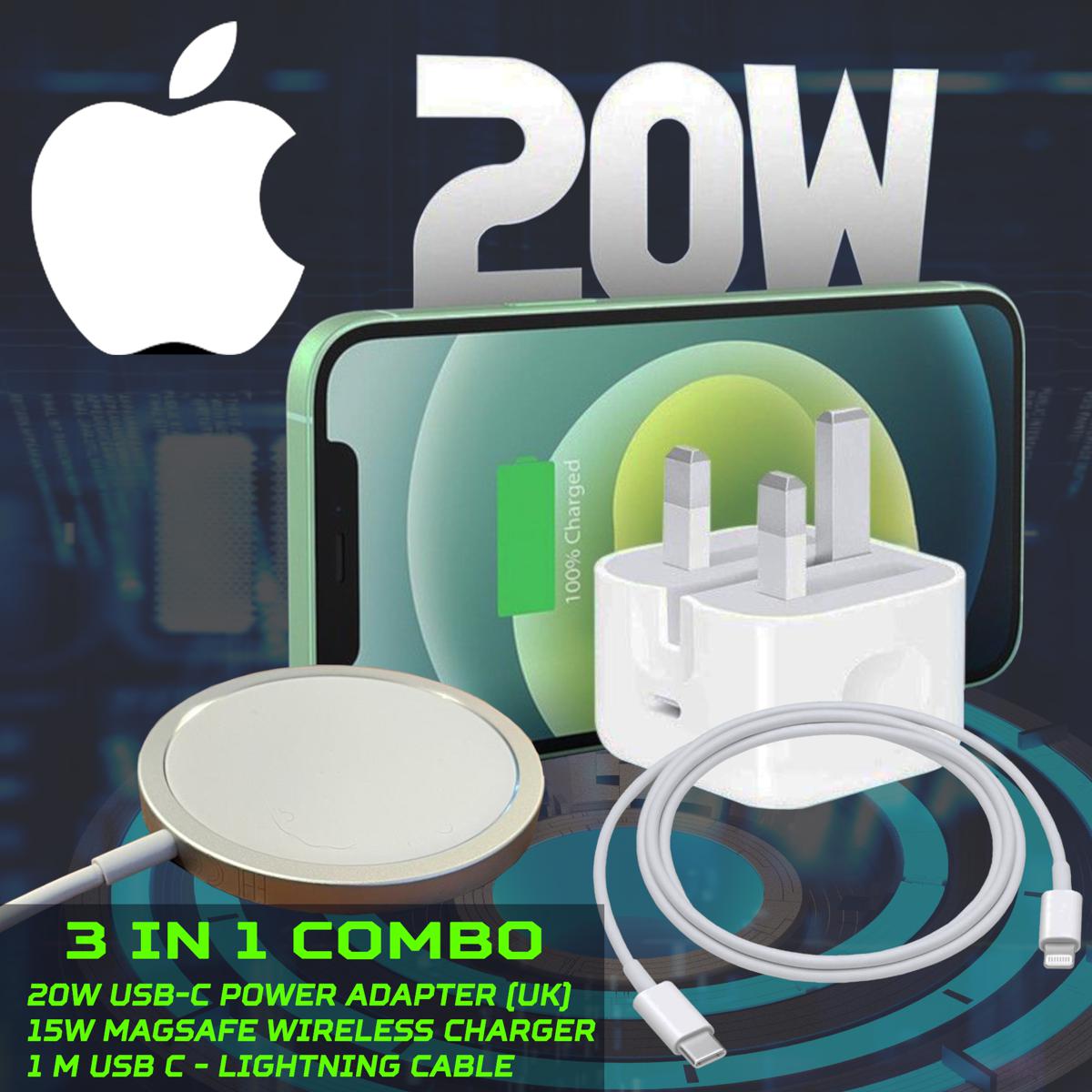 iPhone USB C charger combo 3in1 iPhone Adapter 20W, Magsafe iPhone Wireless Charger 15W & USB C to Lightning Cable for iPhone/iPad