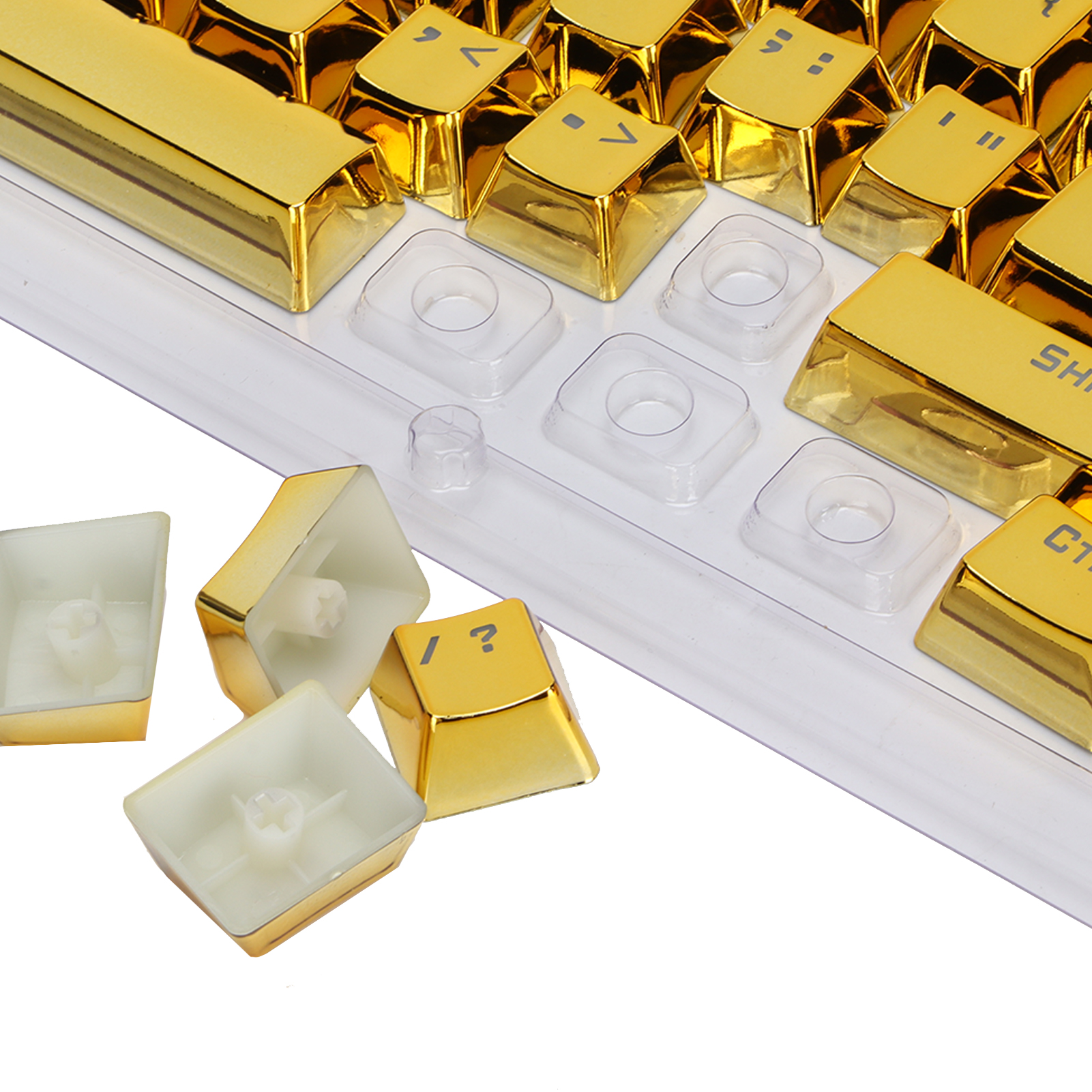 104Pcs Keycaps Metallic Durable Stable TwoTone Translucent Backlit Mechanical Keyboard Caps(Gold ). 