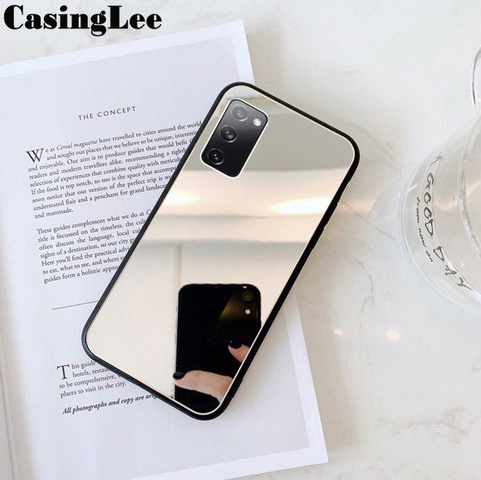 Casinglee For Samsung Galaxy A02S Back Cover Luxury Plating Clear View Makeup Mirror Soft Phone Cover for Samsung Galaxy A02S Cosmetic Mirror Case