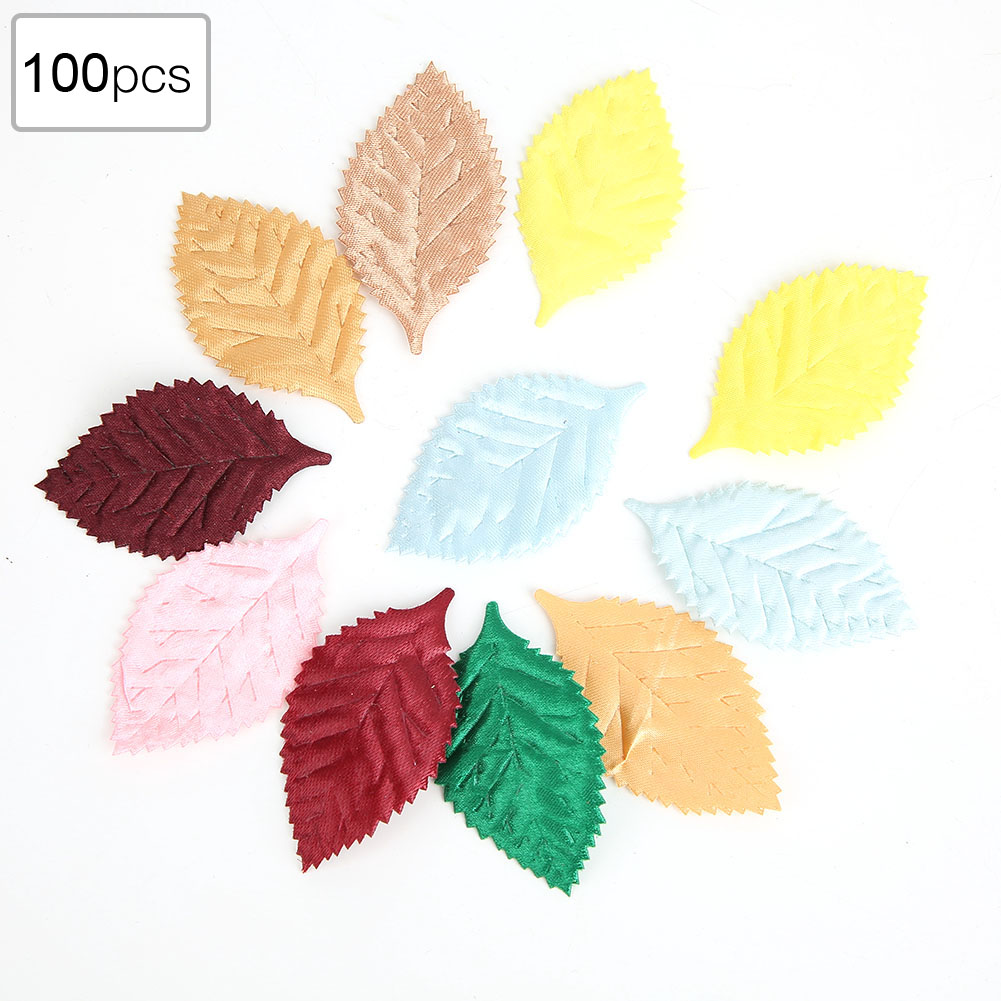 100pcs Artificial Leaves Mixing Color for Cloth Sticker DIY Crafts. 