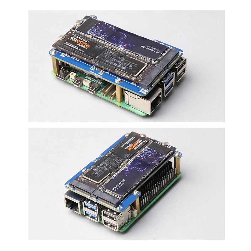 MPS2280D+Case+Pi5 Cooling Fan Support 2280/2242/2230 SSD Computer Accessories for 5 PCIE to M.2 Dual NVME SSD HAT. 