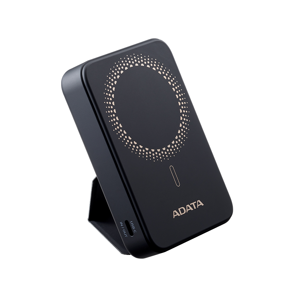 ADATA R100 10000mAh Magnetic Power Bank - Portable magnetic wireless charging - QC/PD 20W fast charging - Simultaneous 3-device charging - Multiple circuit protection mechanisms - Integrated foldable stand designed into back plate. 